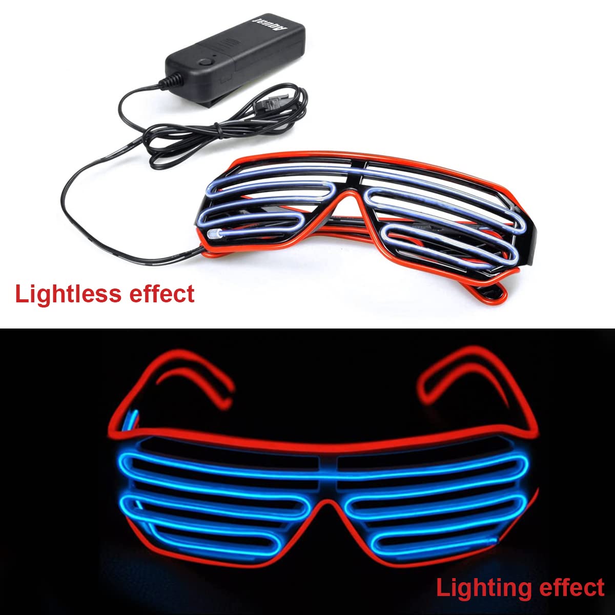 PATPAT Party Glasses, Light Up Flashing Shutter Neon Glasses, Two-Tone Glasses Glow in The Dark for Rave Party, Halloween, Christmas, 3 Light Modes (Red- Blue) PATPAT Party Glasses, Light Up Flashing Shutter Neon Glasses, Two-Tone Glasses Glow in The Dark for Rave Party, Halloween, Christmas, 3 Light Modes (Red- Blue)